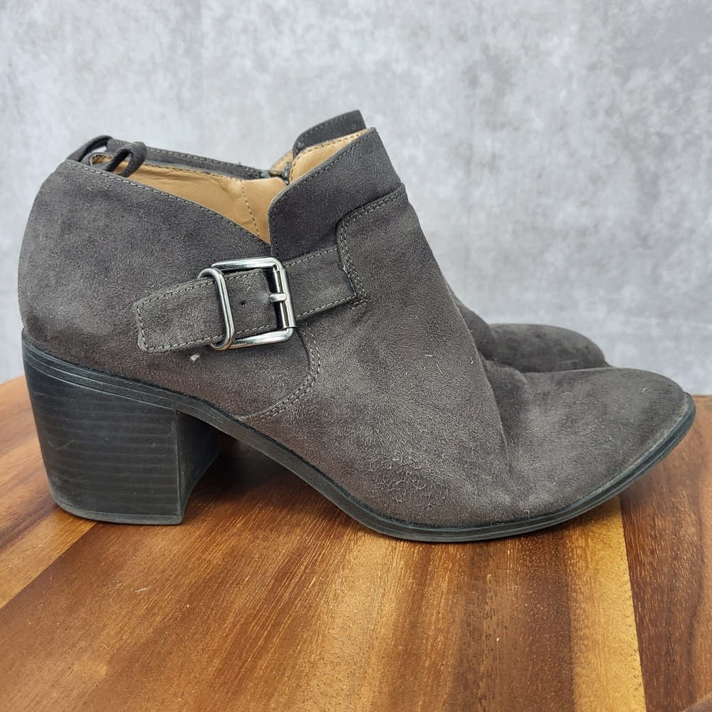 Franco Sarto Ankle Boots Womens 9.5 Gray‎ Suede Buckled Block Heels Booties